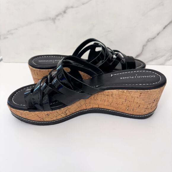 Donald J Pliner Womens Salma Slide Wedge Sandals Size 10 Patent Leather Black - Picture 3 of 9